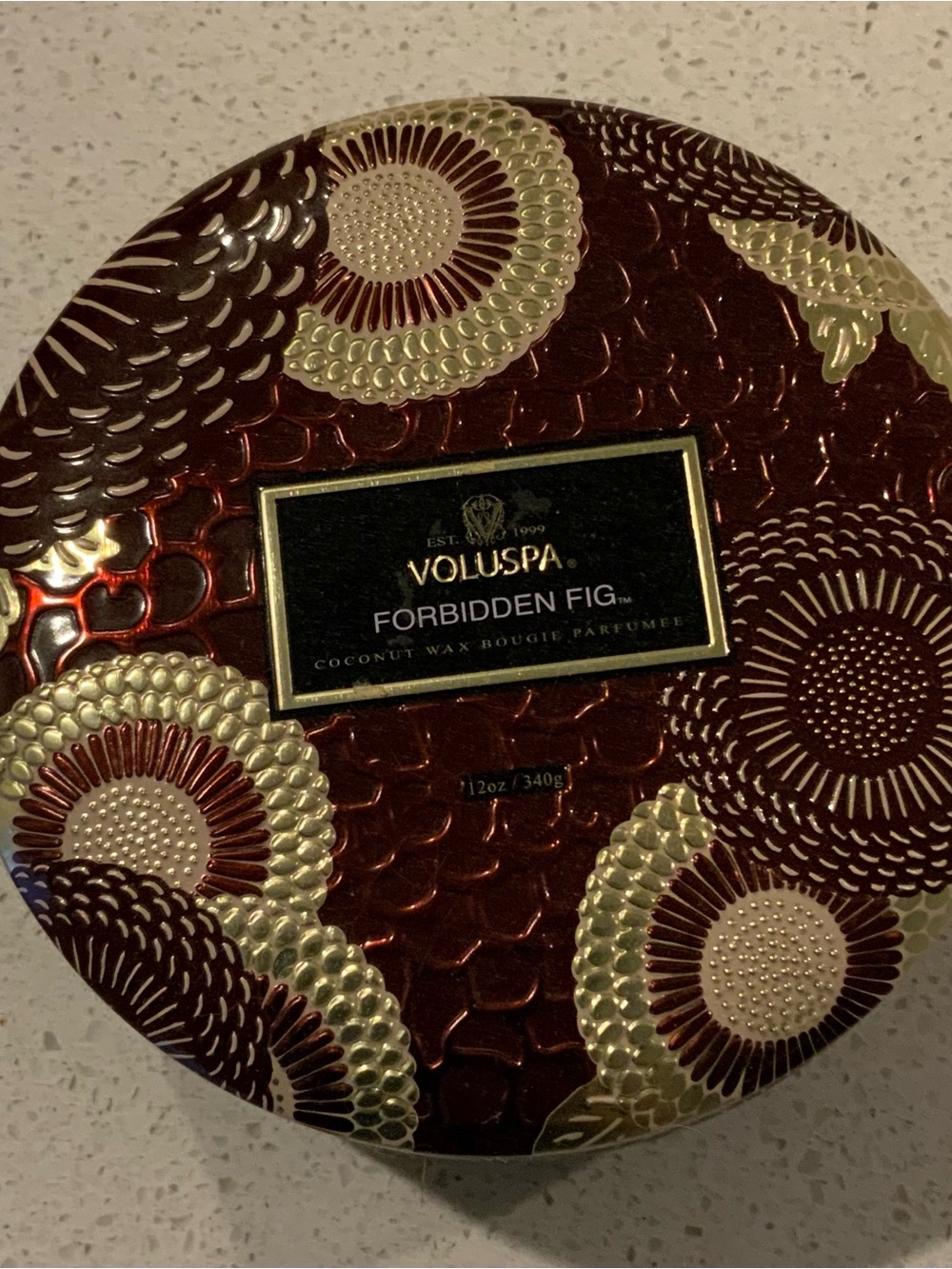 Voluspa Forbidden Fig 3‑Wick Coconut Wax Candle – 12 oz Tin